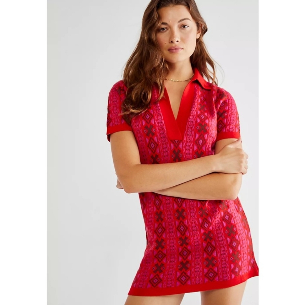 Free People Red and Pink Mini Dress